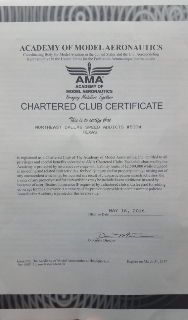 Dallas Drone Racing AMA charter